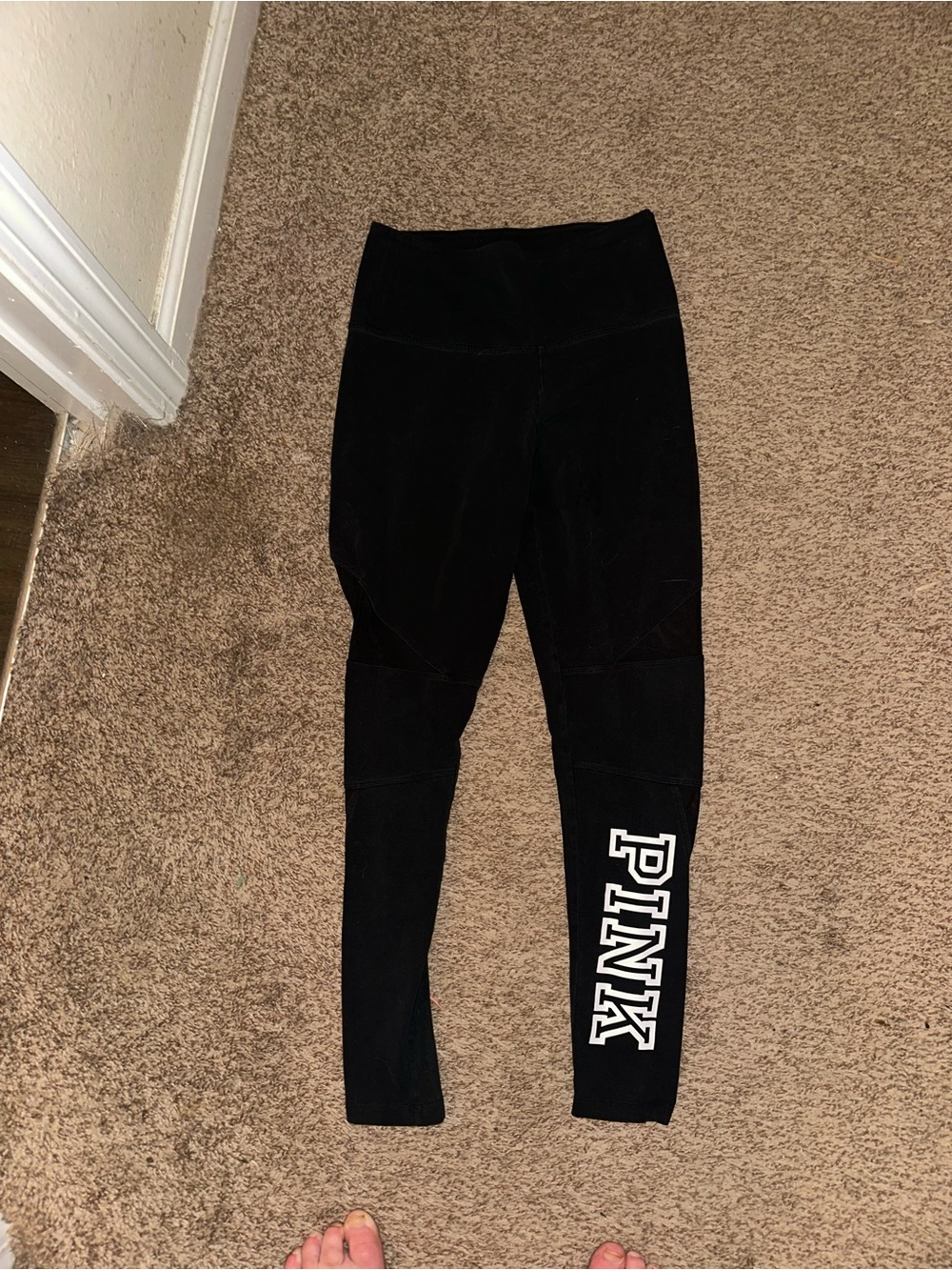 PINK Victoria's Secret Black Leggings with White Logo